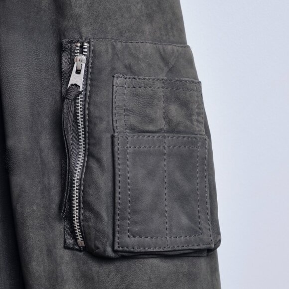 All Saints Soft Lambskin Leather Bomber Jacket - Charcoal / Large - Picture 5 of 7